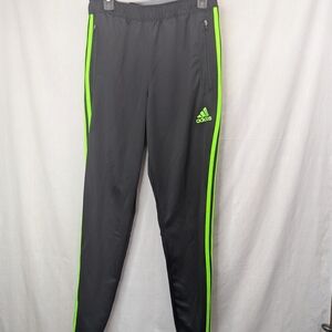 Adidas Black Track Pants with Neon Green Stripes